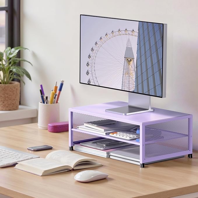 Computer Monitor Stand Riser, Desk Organizers and Accessories, Printer & Laptop Stand, Office Desk Accessories & Desktop Workspace Organizers for Office Supplies (Purple)-DeskLoop Office