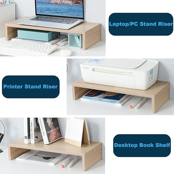 TEAMIX 20 Inch Wood Monitor Stand Riser, Wooden Desktop Stand for PC/TV/Laptop/Printer, Cozy Monitor Riser with Storage, Computer Stand Space-Saving-DeskLoop Office