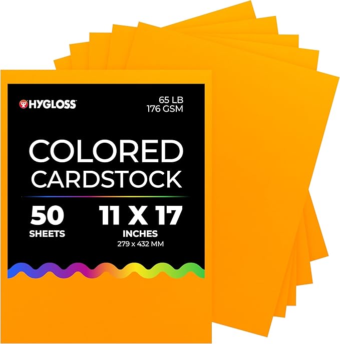 Hygloss Light Orange Bright Colored Cardstock - 11x17-Inch, 50 Sheets, 65 lb/ 176 gsm, Fade-Resistant, Acid-Free Color Card Stock Paper-DeskLoop Office