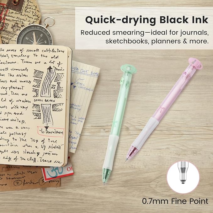 9 Pcs Gel Pens Black Ink, 0.7mm Fine Point, Smooth Writing Cute Blooming Flower Aesthetic Pens, Quick Dry Soft Touch Retractable Pens for Journaling, School Office Supplies Gifts for Women-DeskLoop Office