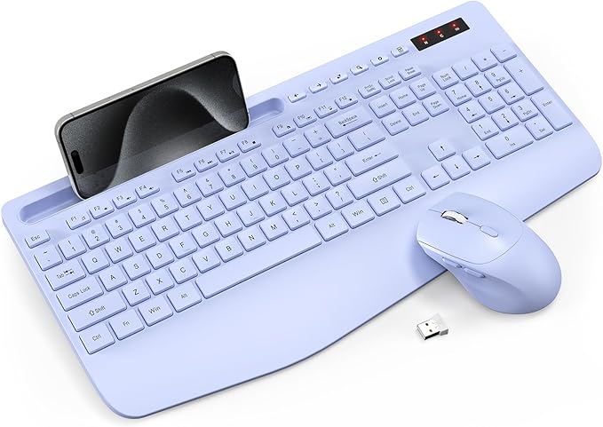 Wireless Keyboard and Mouse Combo - Full-Sized Ergonomic Keyboard with Wrist Rest, Phone Holder, Sleep Mode, Silent 2.4GHz Cordless Keyboard Mouse Combo for Laptop, Computer, PC, Mac, Windows -Trueque-DeskLoop Office