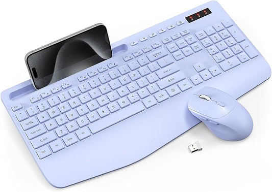 Wireless Keyboard and Mouse Combo - Full-Sized Ergonomic Keyboard with Wrist Rest, Phone Holder, Sleep Mode, Silent 2.4GHz Cordless Keyboard Mouse Combo for Laptop, Computer, PC, Mac, Windows -Trueque-DeskLoop Office