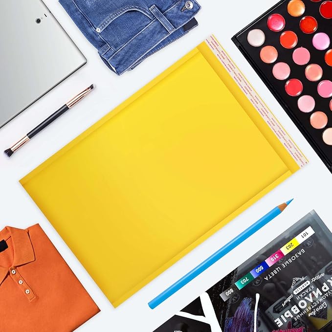 packbabol Kraft bubble mailers 10.5x15 Inch 50 Pack,Self-Sealing Paper Envelopes for Packaging,Strong Adhesion Envelope Mailers, Waterproof Cushioned Padded Shipping Bags Yellow #5-DeskLoop Office