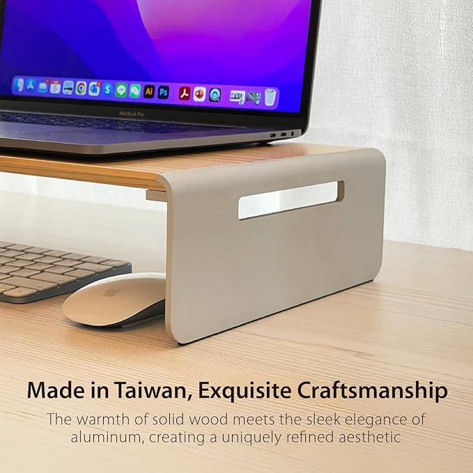 j5create Premium Monitor Stand, Made with Elegant Wood and Sleek Aluminum Material, Display/TV/Screen/Printer/Laptop Riser, Max Load 88 lbs/ 40 kg (JCT125)-DeskLoop Office