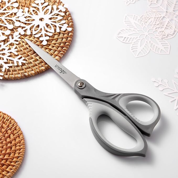 LIVINGO 3 Pack Scissors for Office: Sharp Stainless Steel Shears Heavy Duty All Purpose for Cutting Crafting Paper Fabric, Gray Comfort Handles, 8.5 Inches-DeskLoop Office