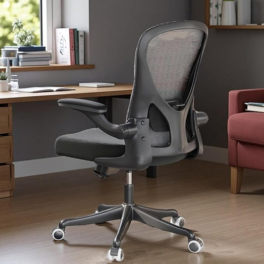 Ergonomic Office Chair with Adjustable Lumbar Support & Flip-Up Armrests - High Back Computer Desk Chair with Thickened Seat Cushion, Rolling Wheels for Home/Office Study Work (01Blcak)-DeskLoop Office