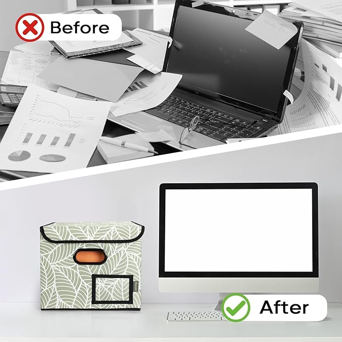 BALEINE File Organizer Box with Lid, Collapsible File Folder Organizer with Plastic Slide, Hanging File Folder Box for Office Document Storage (2 Pack, Antique Foliage)-DeskLoop Office