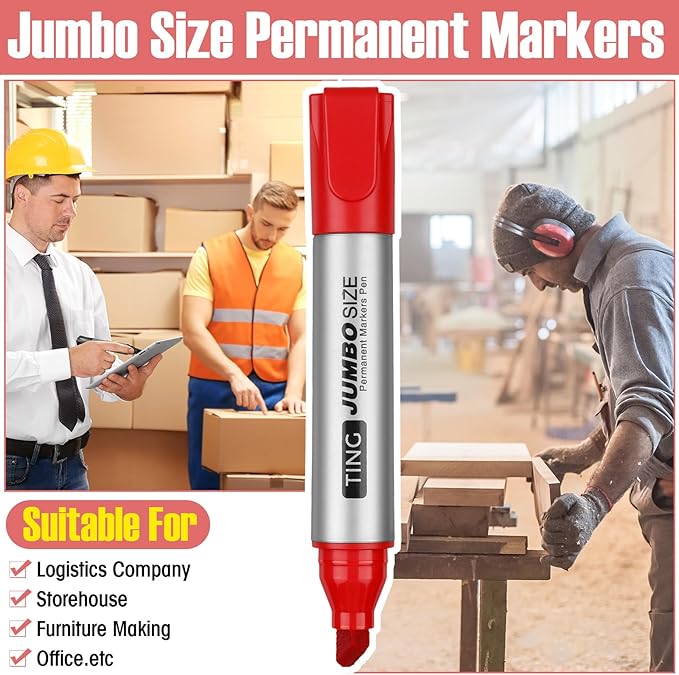 Fuutreo 10 Pack Jumbo Permanent Markers Bulk Large Chisel Tip Permanent Markers Quick Drying Waterproof Big Huge Poster Pens for Office, Logistics Company and More(Red)-DeskLoop Office