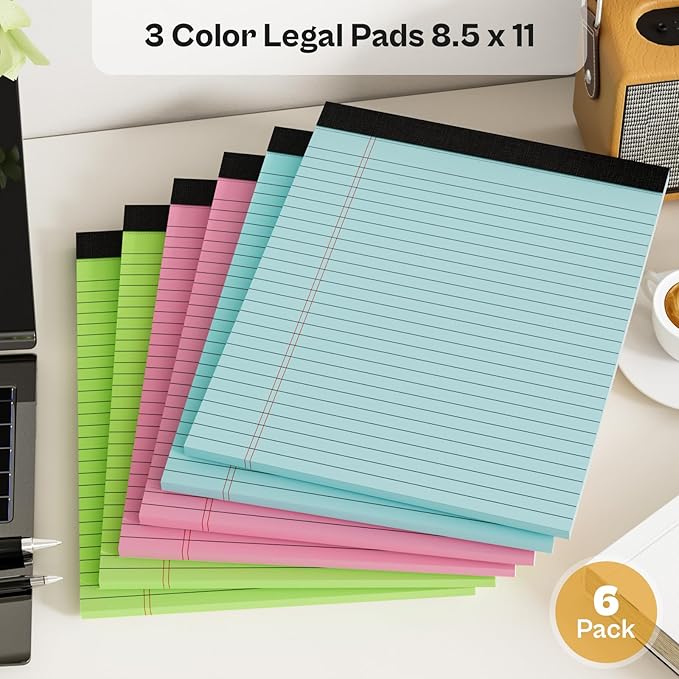Legal Pads 8.5 x 11, 12 Pack Colored Note Pads 8.5 x 11 Pink Notepad 8.5 x 11 Multi-Color Pink/Green/Blue Writing Pads 8.5 x 11 Lined Paper Pads Wide Ruled Legal Pad Notebook Paper, 30 Sheets per Pad-DeskLoop Office