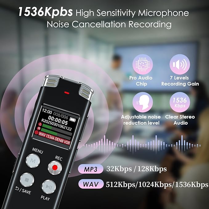 64GB Digital Voice Recorder with Playback: Voice Activated Recorders for Lectures Meetings Interviews - EVISTR Dictaphone Recording Device Tape Recorder Portable Mini, Audio Recorder with USB, MP3-DeskLoop Office