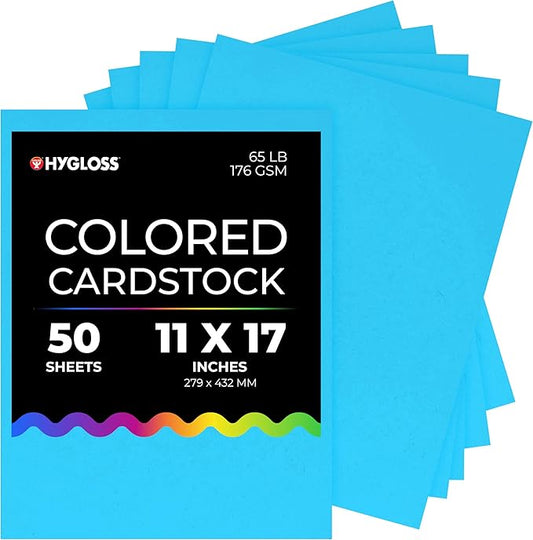 Hygloss Light Blue Bright Colored Cardstock - 11x17-Inch, 50 Sheets, 65 lb/ 176 gsm, Fade-Resistant, Acid-Free Color Card Stock Paper-DeskLoop Office
