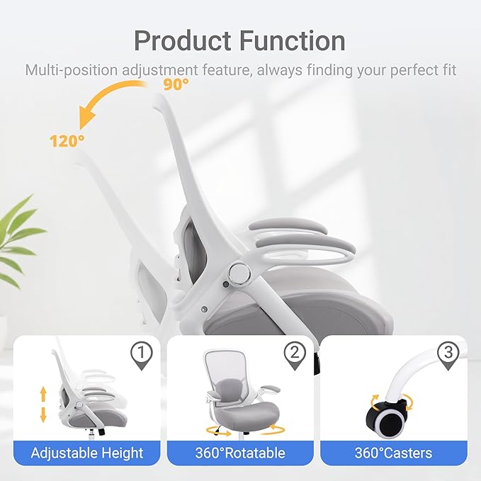 HYLONE 400lbs Heavy Duty Office Chair, 5" Thickened Seat Ergonomic Desk Chair with Adjustable Armrests, Home Office Computer Chairs for Long Hours Mesh Executive Chair(Grey)-DeskLoop Office