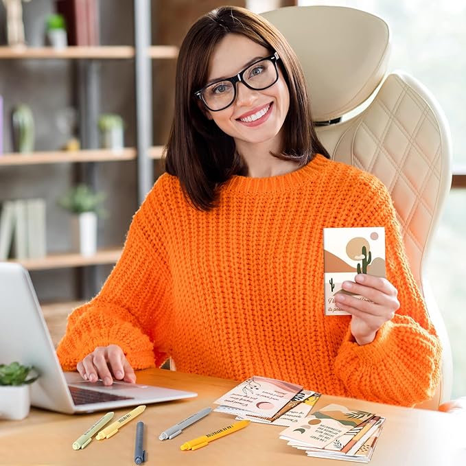 Mooliwe 12 Set/24 Pcs Positive Affirmation Gift Set Gratitude Notebooks with Pens Small Bags Motivational Encouragement Notepads Daily Affirmations Journal for Women Stress Relief Self Care(Rainbow)-DeskLoop Office