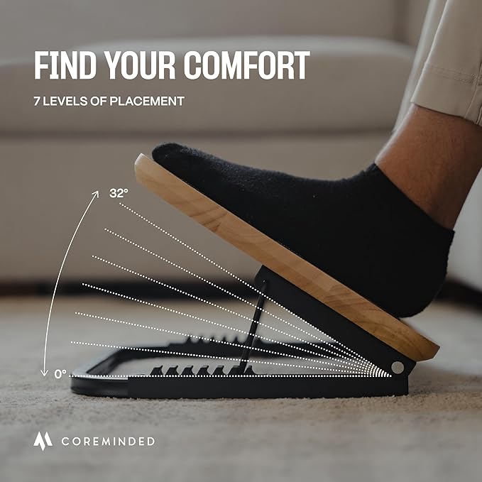 Adjustable Under Desk Foot Stool - Ergonomic Foot Rest with 7 Angles - Walnut-DeskLoop Office