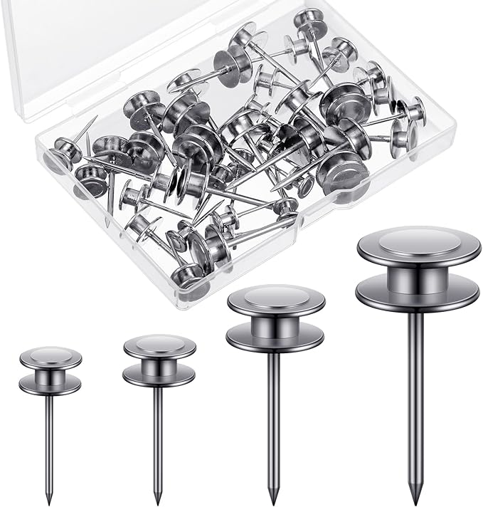 Ferraycle 40 Piece Double Headed Picture Hangers Nails 4 Size Long Thumb Tacks for Wall Hanging Decorative Nails Push Pins Picture Hooks for Drywall Photo Decor, 10/20/ 30/ 50lb(Silver)-DeskLoop Office