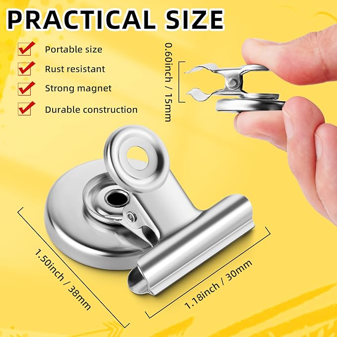 Magnetic Clips 50 Pack Office Products, Stainless Steel Clips Peferct for House Office School Use, Hanging Home Decoration, Photo Displays, 1.2 Inch, (Silver)-DeskLoop Office