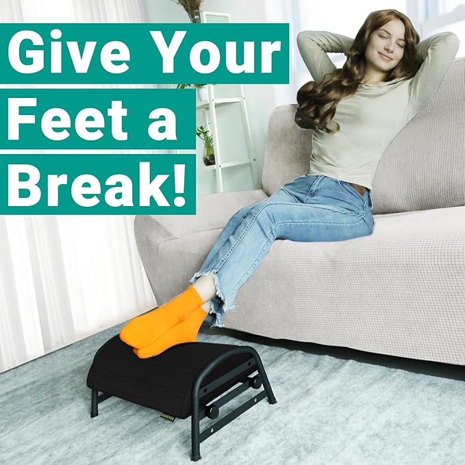 Foot Rest for Under Desk at Work, Adjustable Height Office Footrest for Leg Support, Memory Foam Foot Stool, Office Desk Accessories-DeskLoop Office