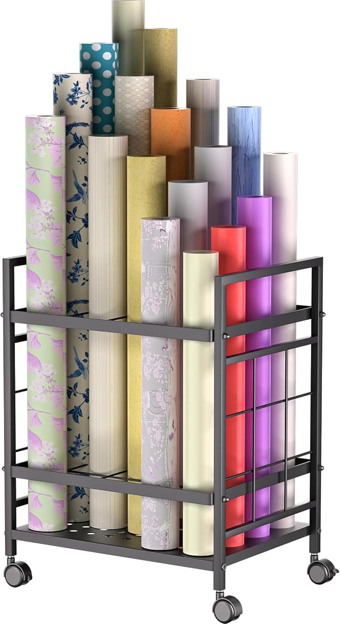 Blueprint Storage Rack, Blueprint Holder with Wheels, Used for Storing Blueprint/Carpet/Map/Poster/Architectural Construction Plan, 20 Slots(3.2" x 3.2"), Silent wheel for Home, Office, School(Black)-DeskLoop Office