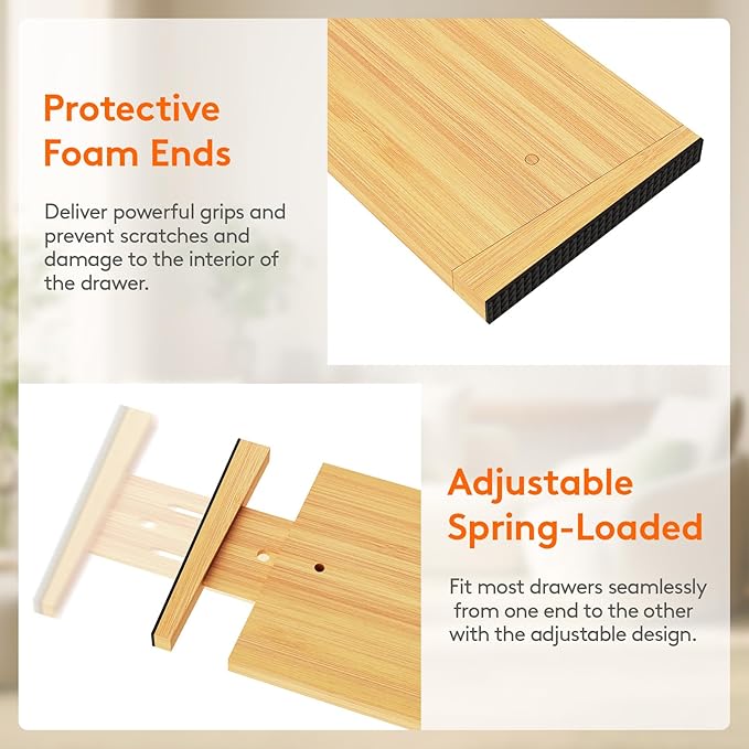 Lifewit 4 Pack Drawer Dividers Bamboo 6" High, 16-22" Adjustable Clothes Drawer Organizers, Expandable Dresser Separators in Bedroom/Bathroom/Kitchen/Office Organization and Storage-DeskLoop Office