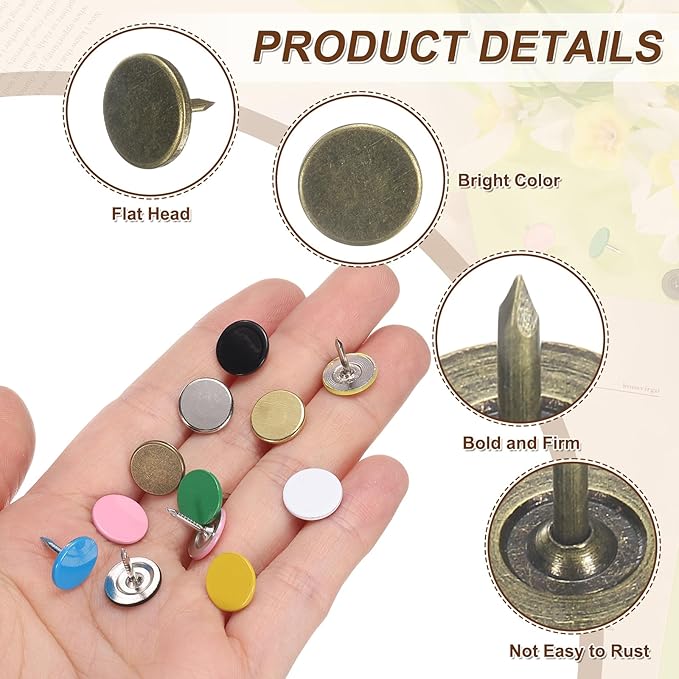 uxcell 150Pcs Upholstery Tacks, 11mmx10mm Flat Head Thumb Tack Decorative Furniture Nails Push Pins for Furniture Sofa Headboards, Bronze-DeskLoop Office