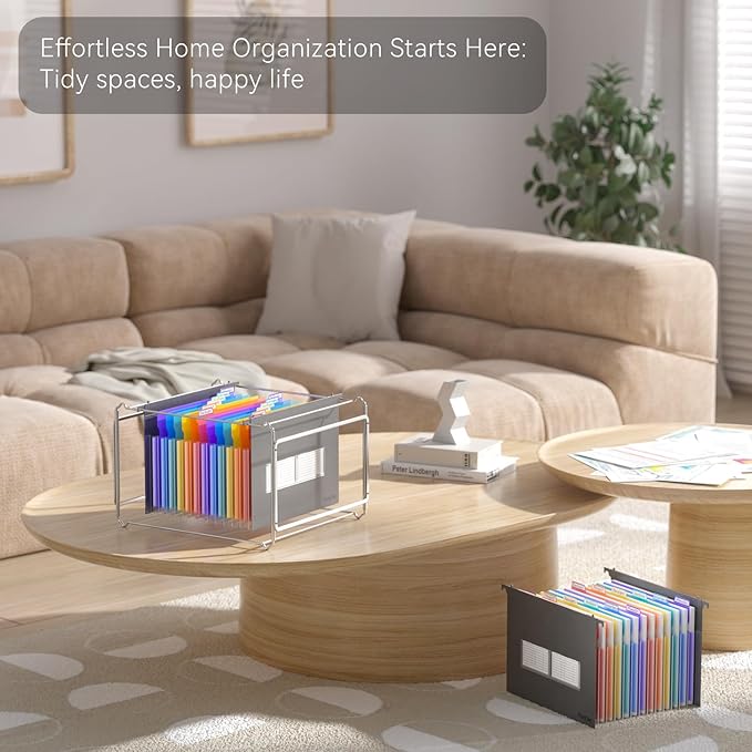 ThinkTex Plastic Expanding Hanging File Folders,12 Accordion Pockets,Large Capacity for Letter Size, Organizer for Filing Cabinet,Ideal for Tax,Contracts,Invoices,for Office,School & Home,Black-DeskLoop Office