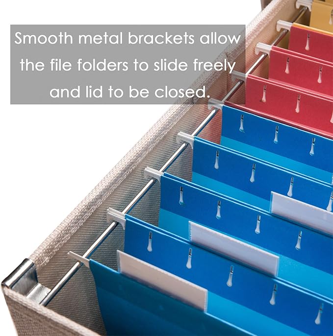 PRANDOM File Organizer Box - Set of 4 Collapsible Decorative Linen Filing Storage Hanging File Folders with Lids Office Cabinet Letter/Legal Size Light Grey (17x14x11.2 inch)-DeskLoop Office