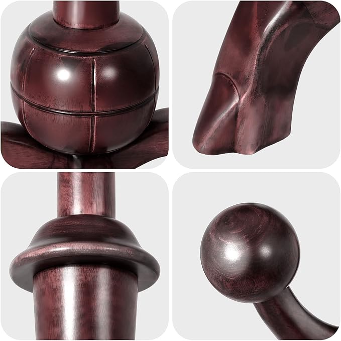 Coat Rack Freestanding Wood Tree Rack with 8 Hooks, Creative Design Tree Branch-look, Coat Tree Clothes Hanger Stand with Stable Sphere Base for Entryway, Hallway, Bedroom (Wine Red)-DeskLoop Office