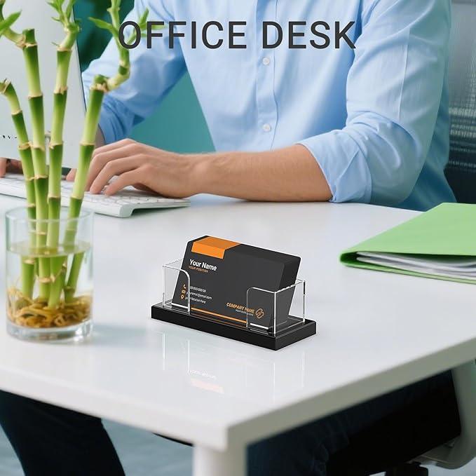 LUGUNU Business Card Holder for Desk 2 Pack – Clear Acrylic Card Display Stand Holds 100 Cards, Office Desktop Organizer(4.5x1.9x1.6inches)-DeskLoop Office