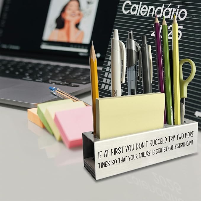 If At First You Don’t Succeed Pen Holder, Scientist Gifts Desk Decor Stainless Steel Pencil Holders WCC61-DeskLoop Office