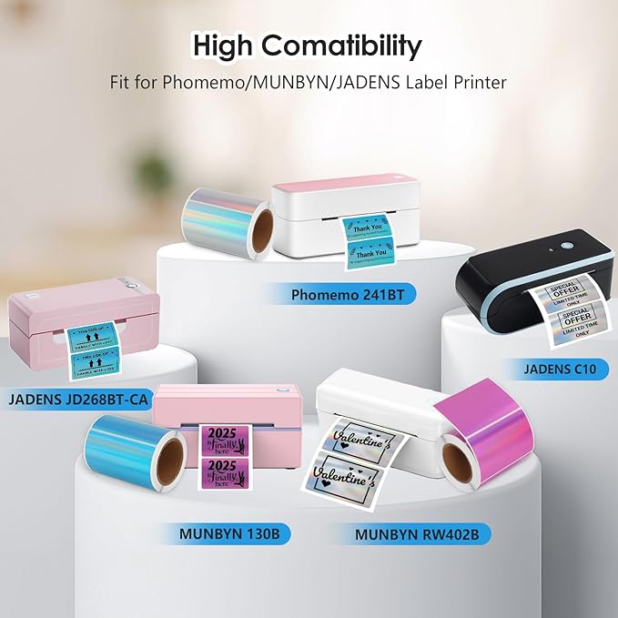 3x2'' Holographic Thermal Labels,3 Rolls Square Label Sticker for Phomemo 241BT for MUNBYN 130B/RW402B Printer,600Pcs Waterproof Label Paper for Address/Logo/Barcode/Price/Thanks-DeskLoop Office