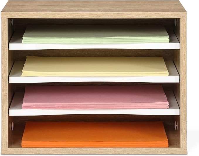 FITUEYES Wood Desk Paper Sorter Organizer with 4-Tier Storage, Desktop Paper File Holder Letter Tray for Home and Office, Light Wood, DO403506WO-DeskLoop Office