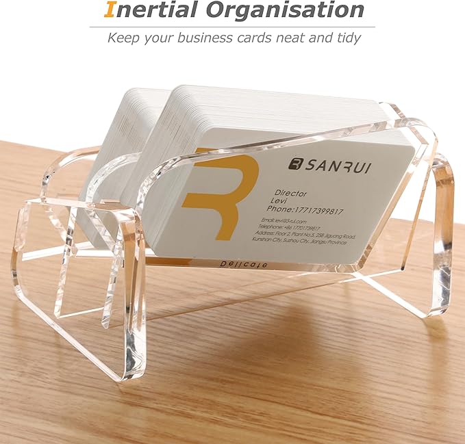 SANRUI Acrylic Business Card Holder for Desk, 2 Tier Clear Tilt Business Name Card Display Holders Stand Storage Organizer Fits 120 Business Cards (Horizontal, 2-Slot)-DeskLoop Office