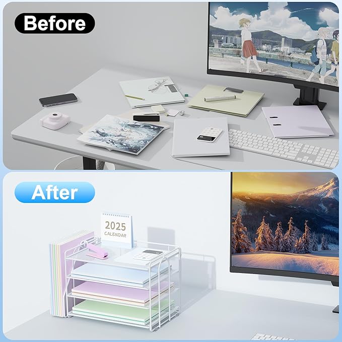 Spacrea Desk Organizers and Accessories, Paper Organizer for Desk with File organizer, Desk Accessories & Workspace Organizers for Office Supplies (White)-DeskLoop Office