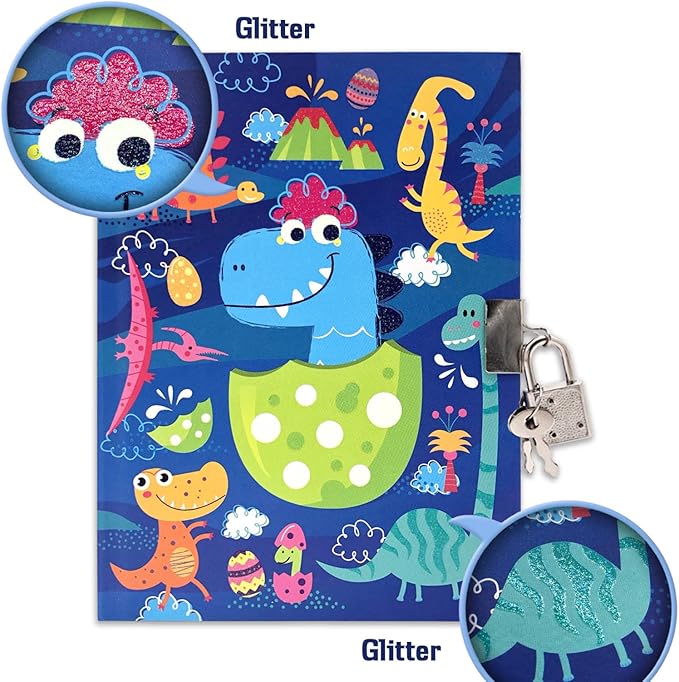 Boys Diary with Lock for Kids, 7x5.25 Inches 160 Lined Pages Secret Blue Dinosaur Notebook for Kids Journal with Lock for Boys Pre School Writing Drawing Cute Kids Gifts for Birthday-DeskLoop Office