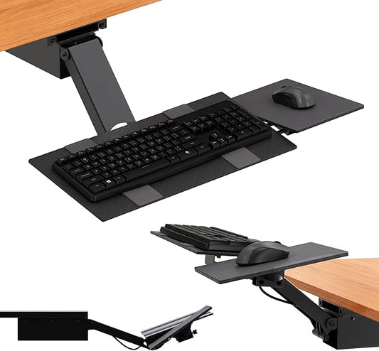 Uncaged Ergonomics KT2-b Under-Desk Adjustable Height & Angle Sit to Stand Up Keyboard Tray with negative tilt Best standing desk computer keyboard holder drawer-DeskLoop Office