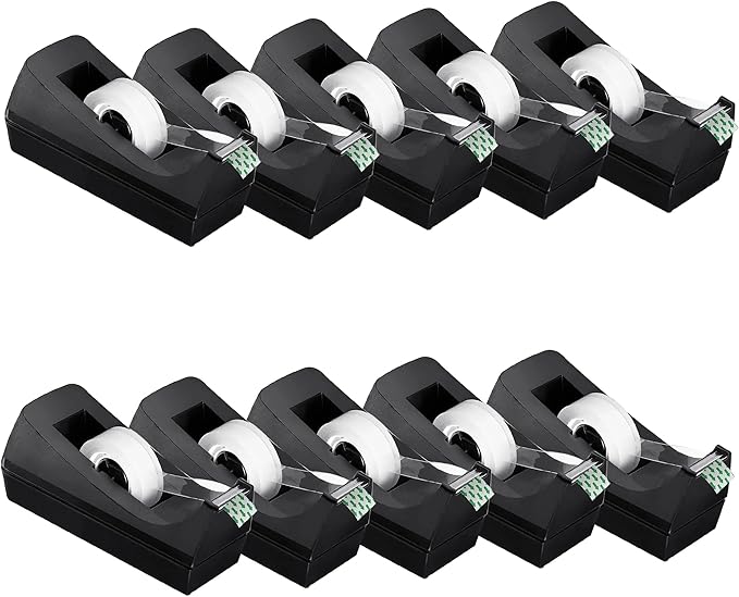 Transparent Tape with Dispenser 10 Pack Tape Dispensers Desk unweighted Non Skid Base Desktop Dispenser Bulk for Office Home School-DeskLoop Office