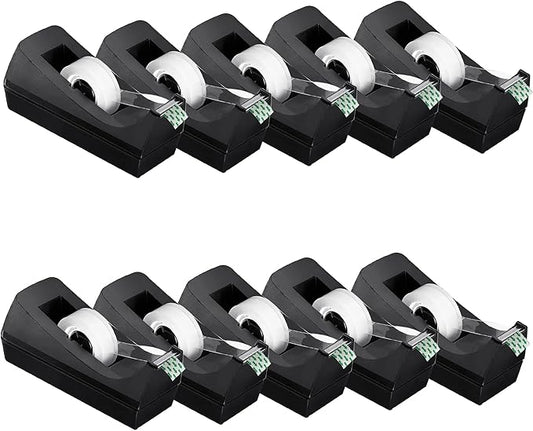 Transparent Tape with Dispenser 10 Pack Tape Dispensers Desk unweighted Non Skid Base Desktop Dispenser Bulk for Office Home School-DeskLoop Office