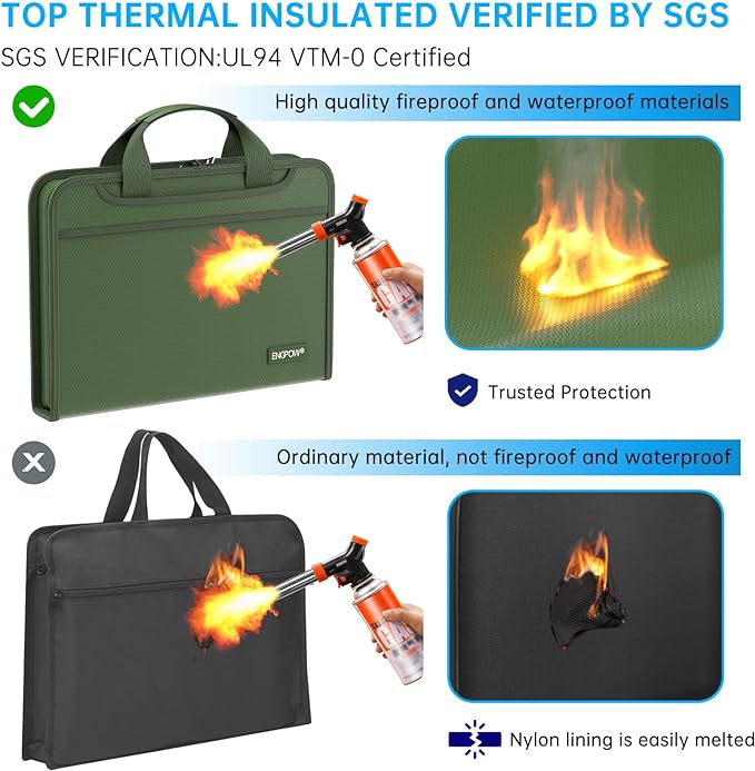 ENGPOW Accordion File Organizer,Fireproof Expanding File Folder with Multi Pockets,13 Pockets Document Organizer with Handle & Labels,Portable Home Travel Safe Storage for Letter A4 Files,Green-DeskLoop Office