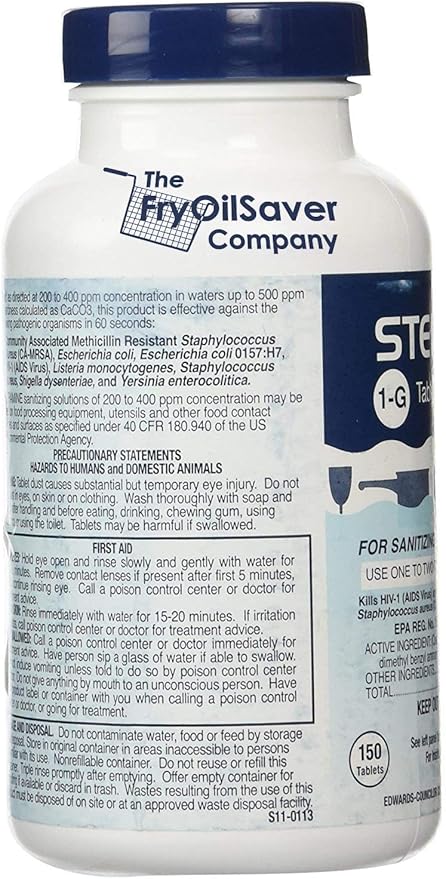 1 Bottle Steramine Tablet, Steramine Multi Purpose Sanitizer Tablet for Food Services, Food Contact Surfaces, Bar, Hotel Kitchen, Busy Diners, Restaurants & FoodTrucks by FryOilSaver Co. (150 Tablets)-DeskLoop Office
