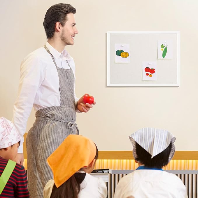 OWLKELA 13.3"x17.7" inch Bulletin Board with Linen, White Wood Style Frame, with 10 Pushpins, Linen Cork Board, Ideal for School, Home & Office-DeskLoop Office