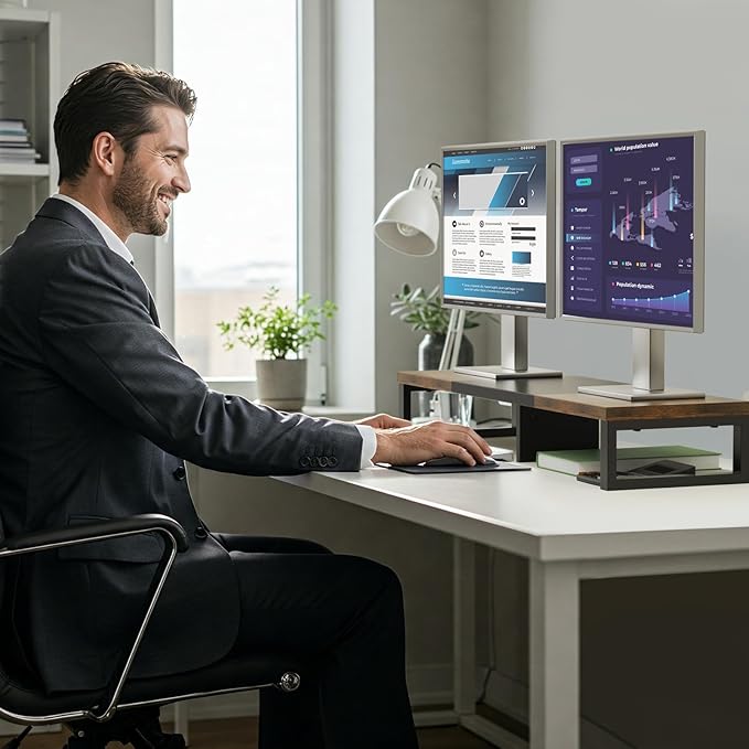 Zimilar Dual Monitor Stand Riser, Large Monitor Stand for Desk, Wood Monitor Riser with Storage Organizer for Home Office, Monitor Stands for 2 Monitors, Desktop Wooden Monitor Riser for Computer-DeskLoop Office