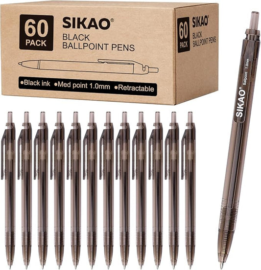 Black Pens Bulk, Box of 60 Pack Black Ink Pens Ballpoint Smooth Writing Pens No Smudge, Retractable Ball Point Pens Medium Point, Click Server Pens for Waitress, School Office Supplies-DeskLoop Office