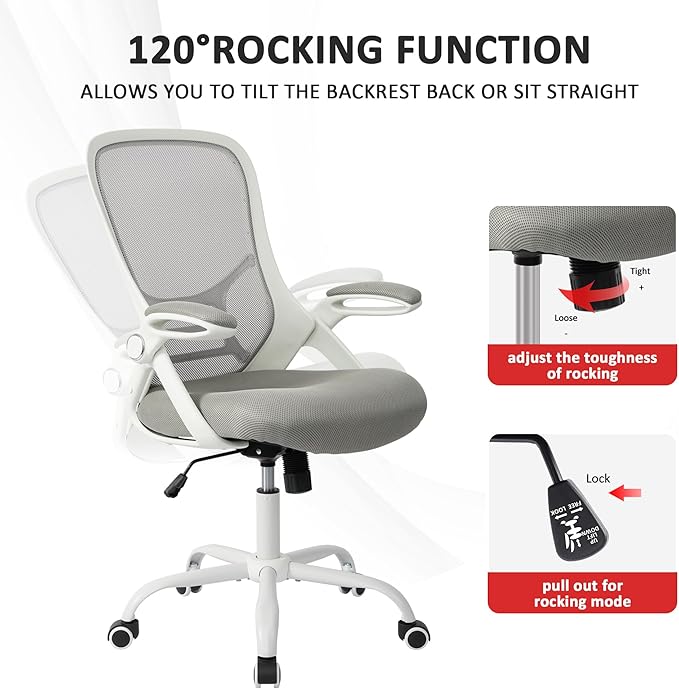 HYLONE Office Chair Ergonomic Desk Chair with Adjustable Armrests, Mesh Executive Chair, Home Office Computer Chairs for Long Hours(Grey)-DeskLoop Office