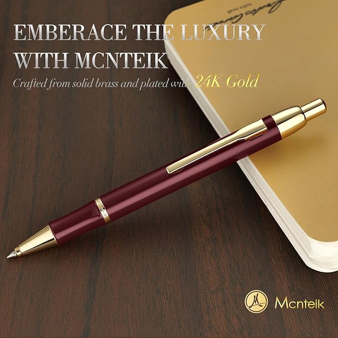 Red Gel Pen With 24K Gold Finish, Fine lacquer work, Fancy Men's And Women's Gift Set, Professional, ADMOK Black Refill, Smooth Writing, Executive, Commercial, Click, Nice Retractable Pens-DeskLoop Office