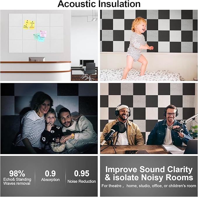 Large Cork Board for Walls 47" x 35" 12 Pack Black Bulletin Boards Felt Wall Tiles with Safe Removable Adhesive Corkboards for Office Home,White-DeskLoop Office