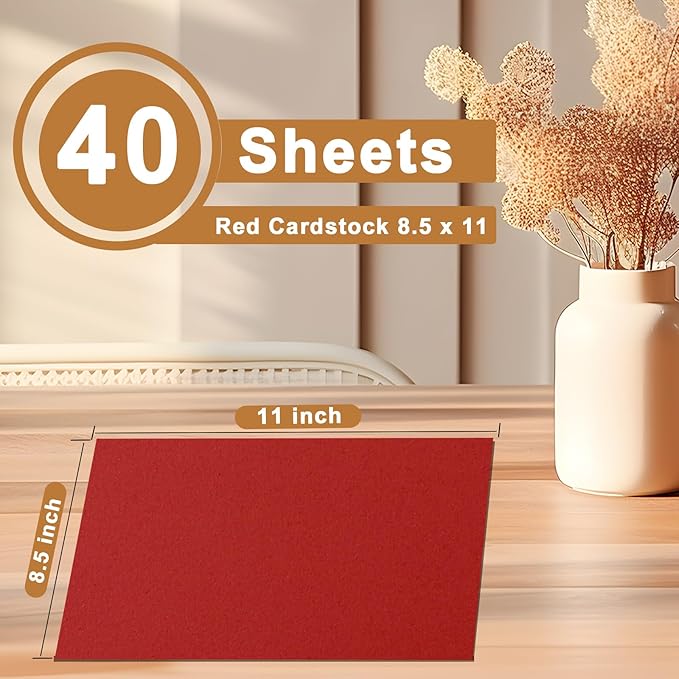 40 Sheets Christmas Red Cardstock 8.5 x 11 Craft Paper, 200gsm/75lb Premium Dark Red Card Stock for DIY Cards Making, Thank You Cards, Wedding Invitations, Birthday Decorations-DeskLoop Office