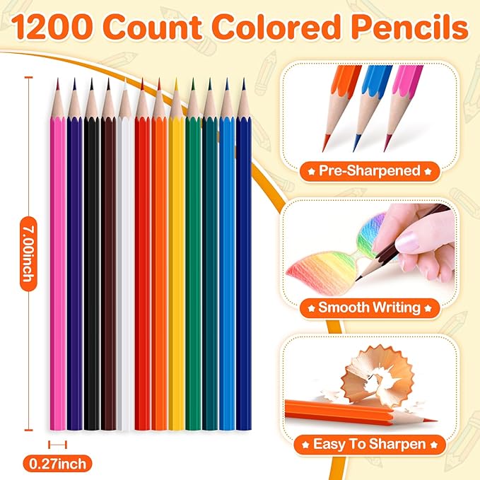 100 Packs Colored Pencils Bulk,1200 Count Pre-Sharpened Colored Pencils in Bulk,Vibrant Colors,12 Color Pencils Set for Classroom Prizes,Back to School Supplies for Kids-DeskLoop Office