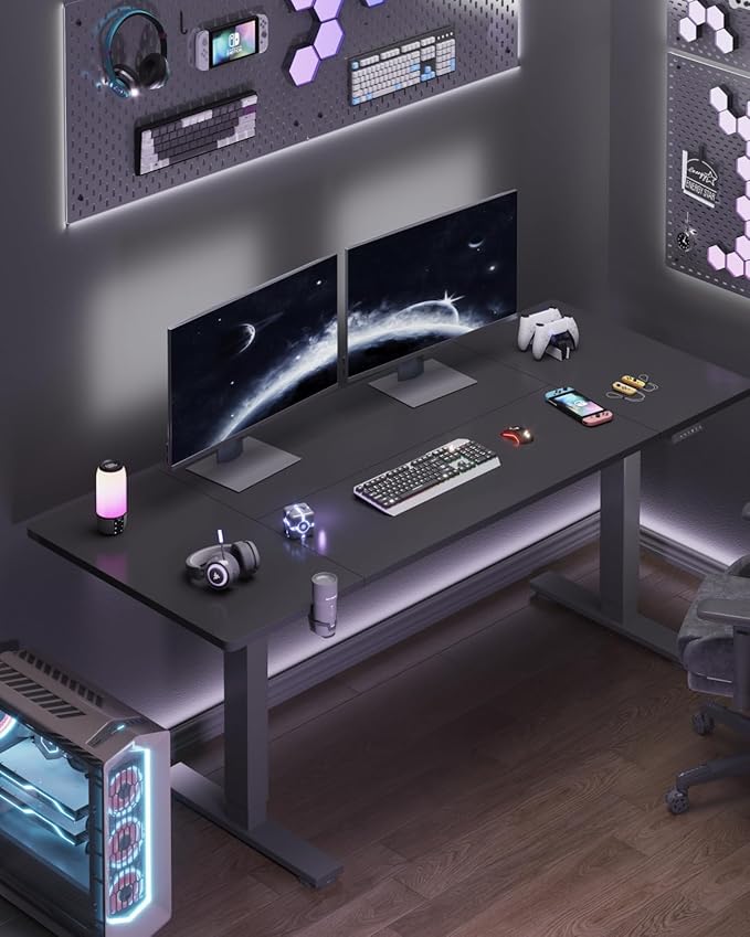 FLEXISPOT 71 x 32 Inch Large Standing Desk, Stand Up Desk with Splice Board, Rising Desks for Home Office, Office Desk with Cup Holder and Headphone Hook (Black Frame + Black Top, 2 Packages)-DeskLoop Office