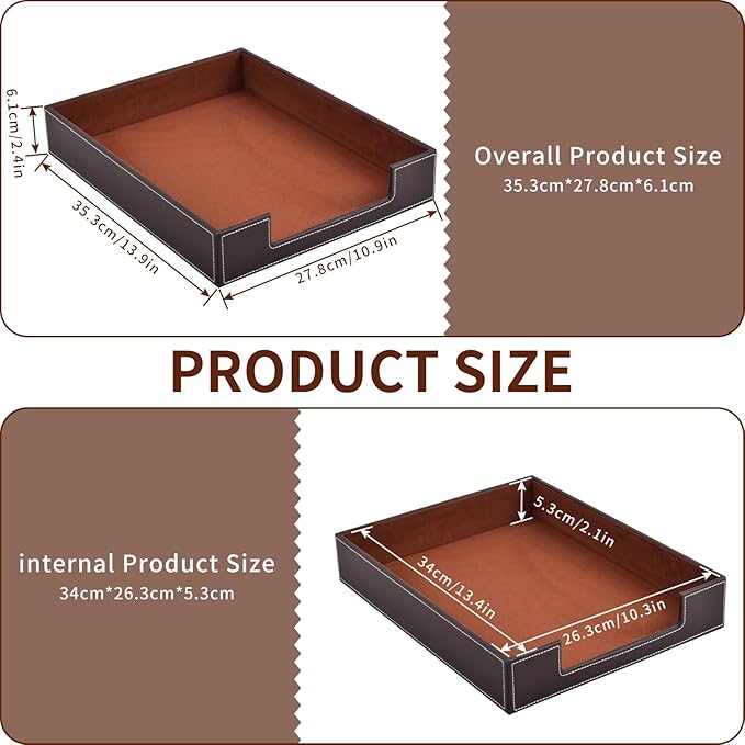Leather Letter Tray, Office Supplies Desk Organizer for Mail Paper Files Magazines Jewelry Cosmetics,Luxury Letter Holder&Multipurpos Stackable Office Desktop Storage Box,Coffee-DeskLoop Office