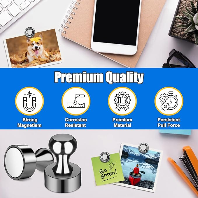 Strong Magnets for Whiteboard, Small Cute Push Pins, Circle Fridge Magnets, Black Magnetic Neodymium Strong for Kitchen, Office, Crafts Classroom, Gadgets, Wall Decor, Pack of 28-DeskLoop Office